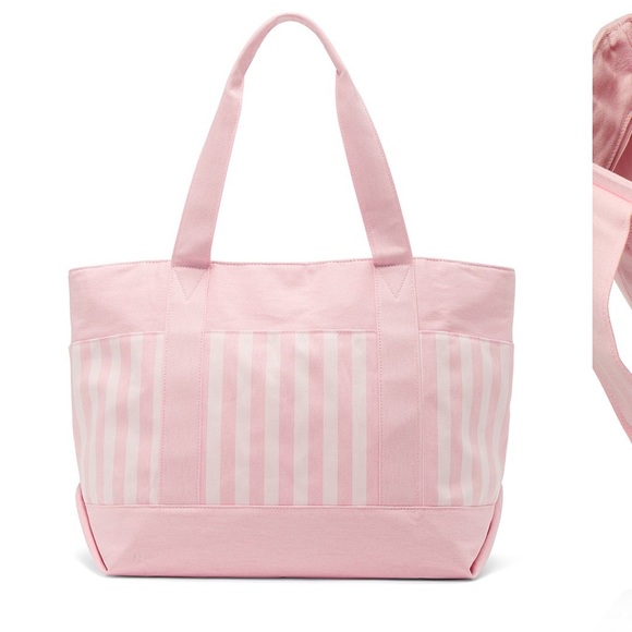 NWT - Victoria's Secret Pink Striped Pocket Tote Bag - Picture 2 of 6